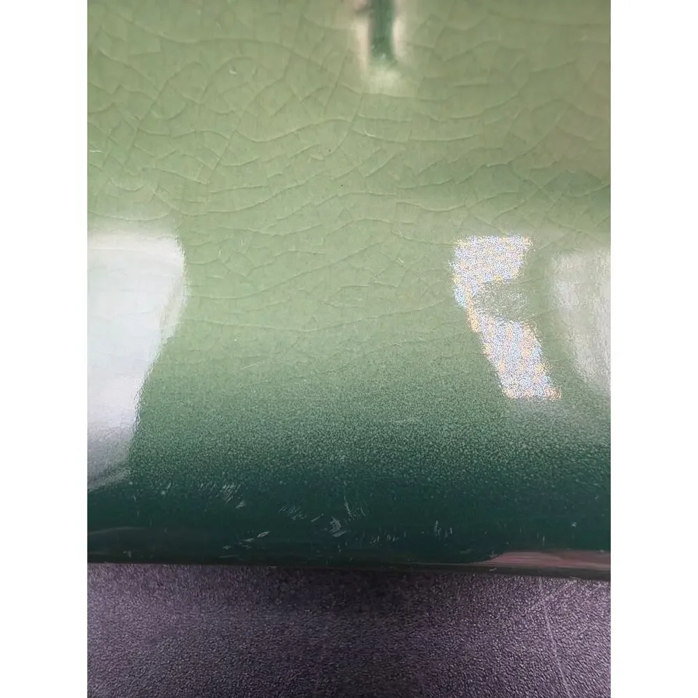 Vintage Kay Wayne Signed Green Ceramic Serving Platter Pine Needle Embossed Tray